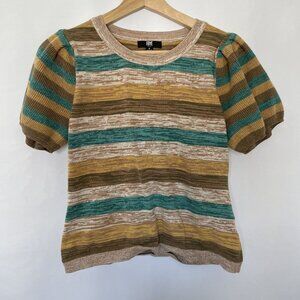 Frye vintage Striped Cotton Short Sleeve Sweater With Puffed Sleeves tan